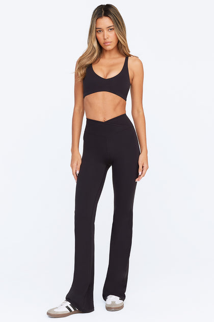 DayFlex Wrap High Waisted Flared Yoga Pants - Shadow Black