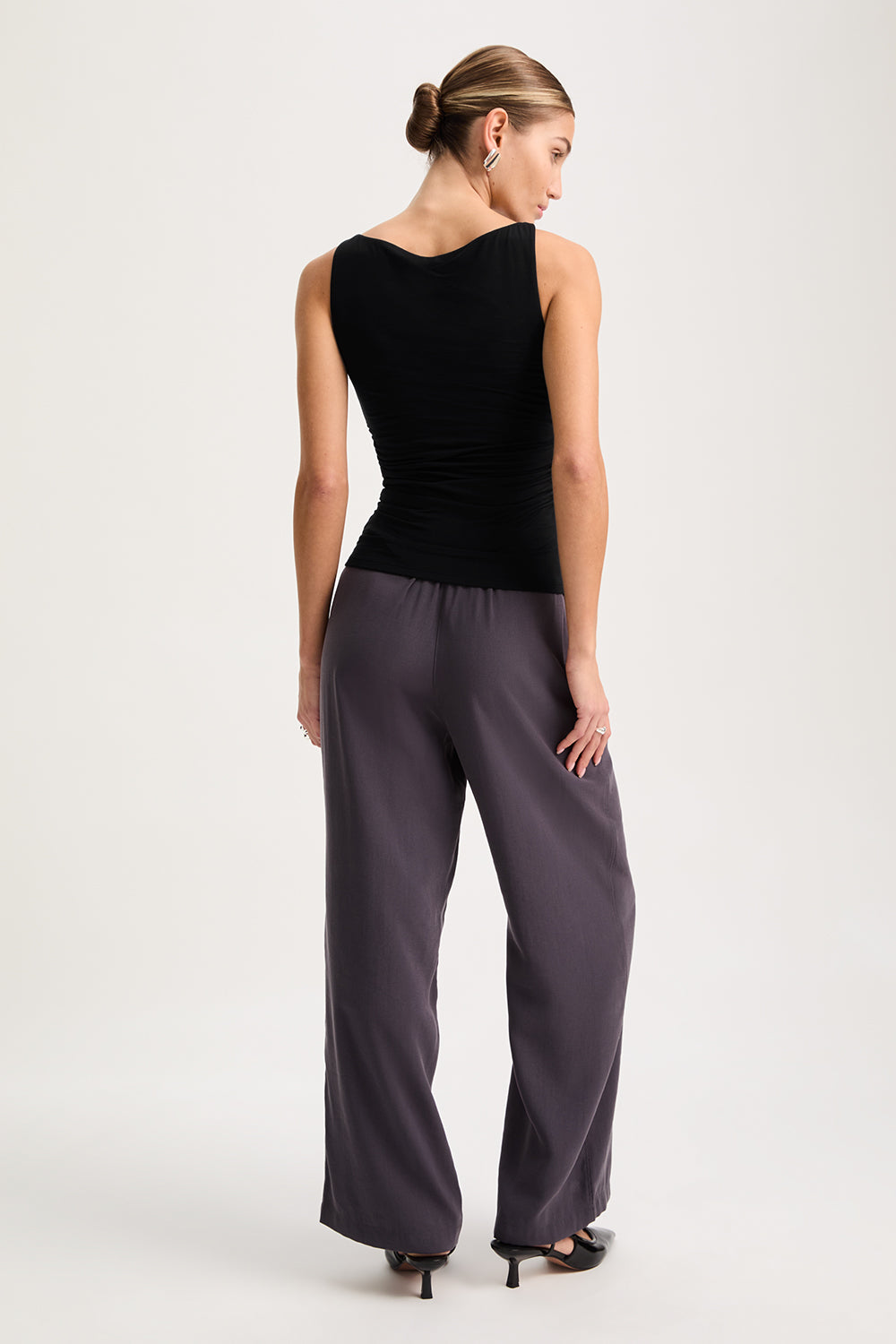 365 Ruched Side Boat Neck Top - Shadow Black