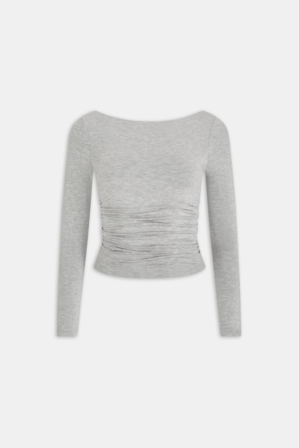 365 Ruched Side Open Back Long Sleeve Top - Grey Marl