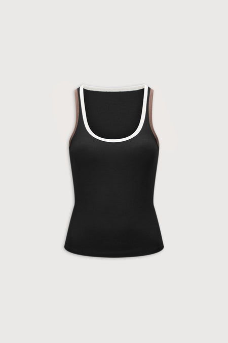 365 Rib Contrast Tank - Black