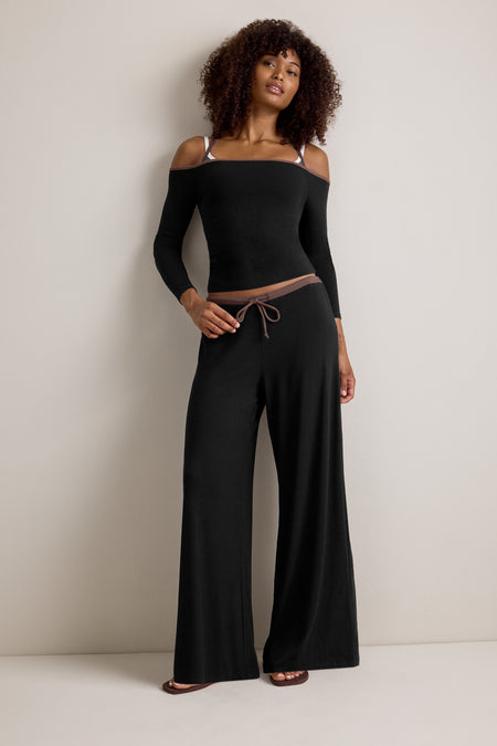 365 Rib Drawstring Trousers - Black