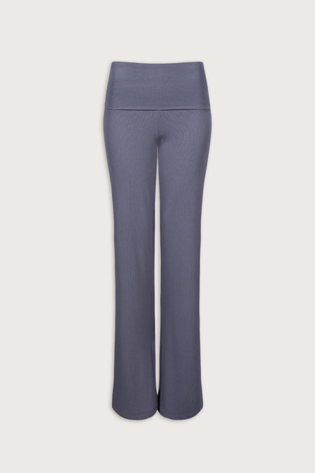 365 Rib Fold Waist Flared Trousers - Pewter Blue