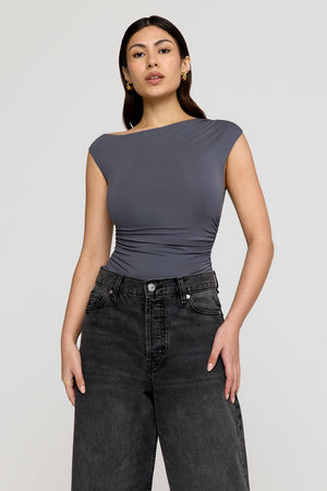 365 Asymmetric Ruched Side Top - Graphite