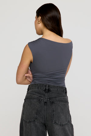 365 Asymmetric Ruched Side Top - Graphite