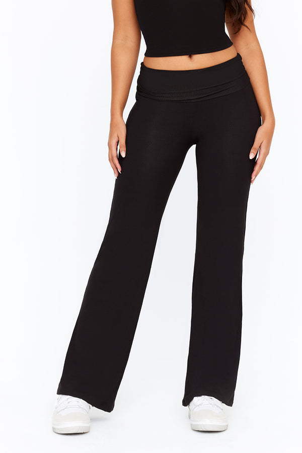 365 SCULPTING LOUNGE MULTIWAY FOLD WAIST FLARED TROUSERS - SHADOW BLACK