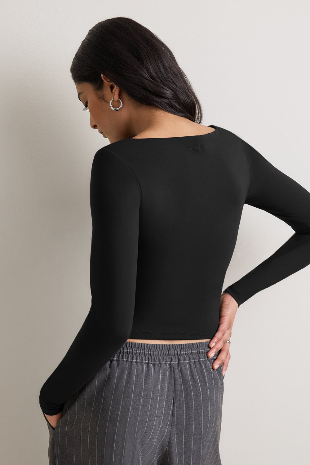 365 Boat Neck Long Sleeve Top - Shadow Black