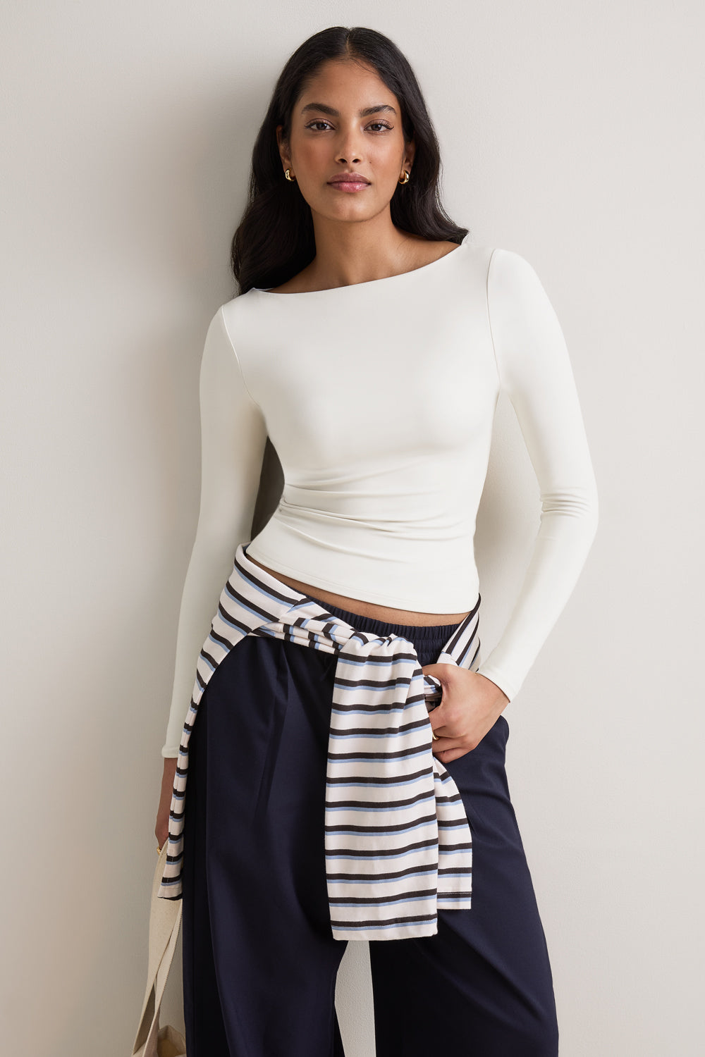 365 Boat Neck Long Sleeve Top - Coconut Milk