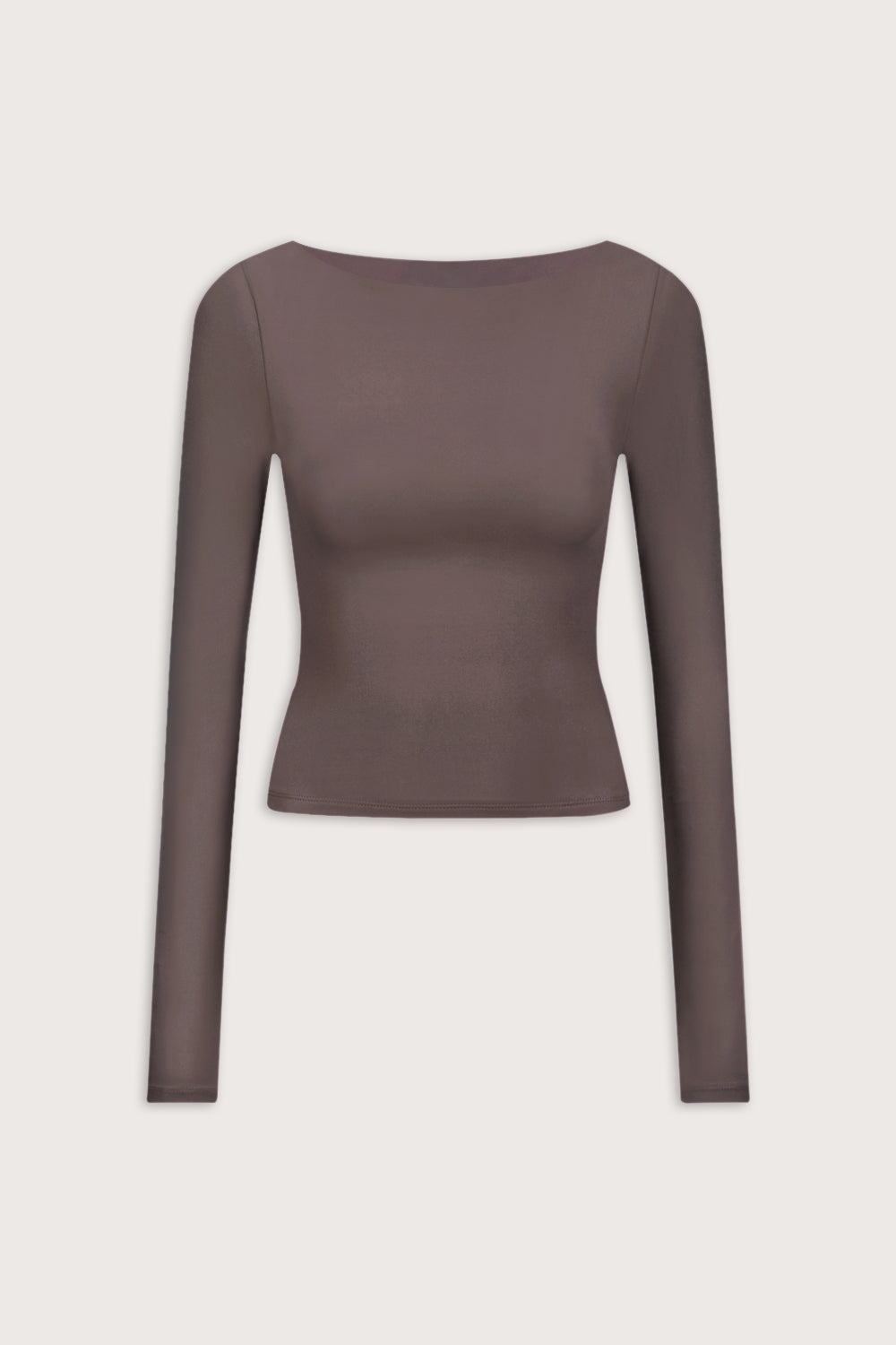 365 Boat Neck Long Sleeve Top - Mocha Brown