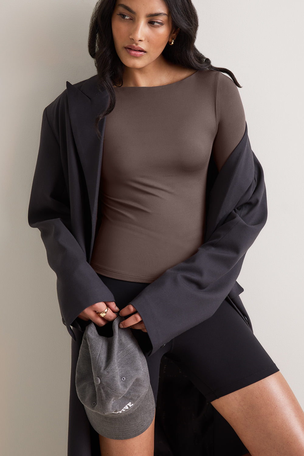 365 Boat Neck Long Sleeve Top - Mocha Brown