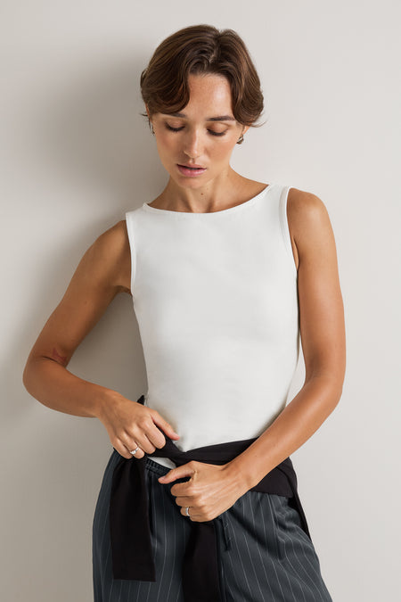 365 Core Cotton Boat Neck Tank - Coconut Milk