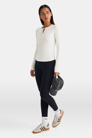 365 Core Cotton Long Sleeve Henley Top - Ivory