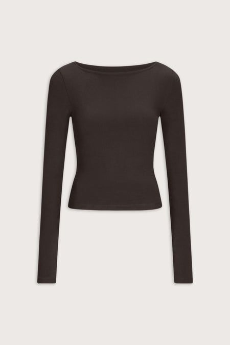 365 Core Cotton Boat Neck Top - Americano