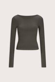 365 Core Cotton Boat Neck Top - Dark Olive