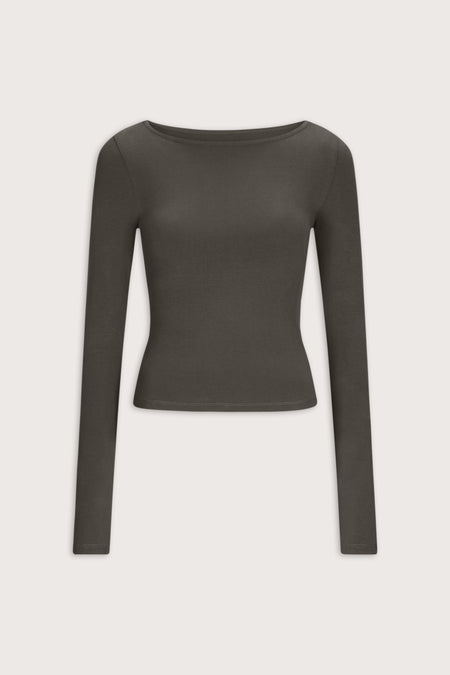 365 Core Cotton Boat Neck Top - Dark Olive