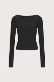 365 Core Cotton Boat Neck Top - Shadow Black