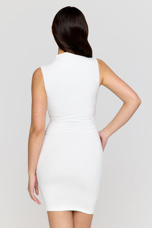 365 Ruched Side Mock Neck Mini Dress - Coconut Milk