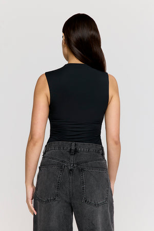 365 Ruched Side Mock Neck Top - Shadow Black