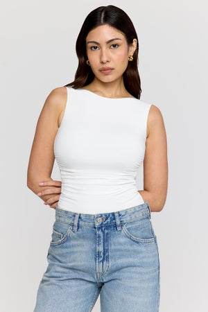 365 Ruched Side Open Back Top - Coconut Milk