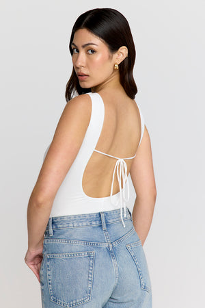 365 Ruched Side Open Back Top - Coconut Milk