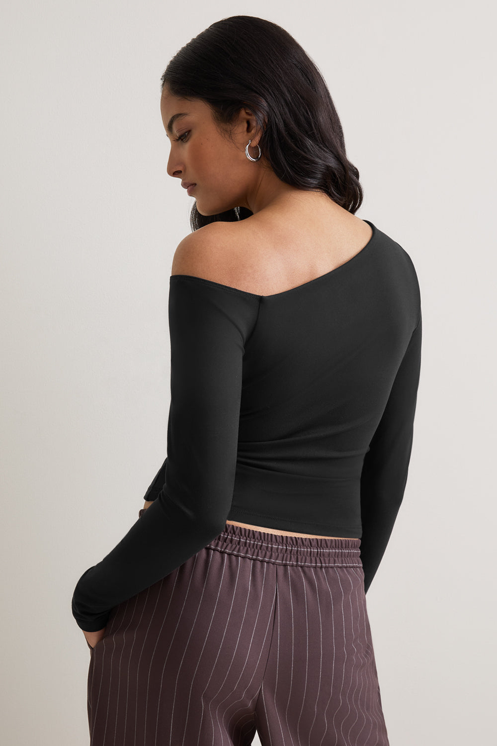 365 Asymmetric Ruched Long Sleeve Top - Black