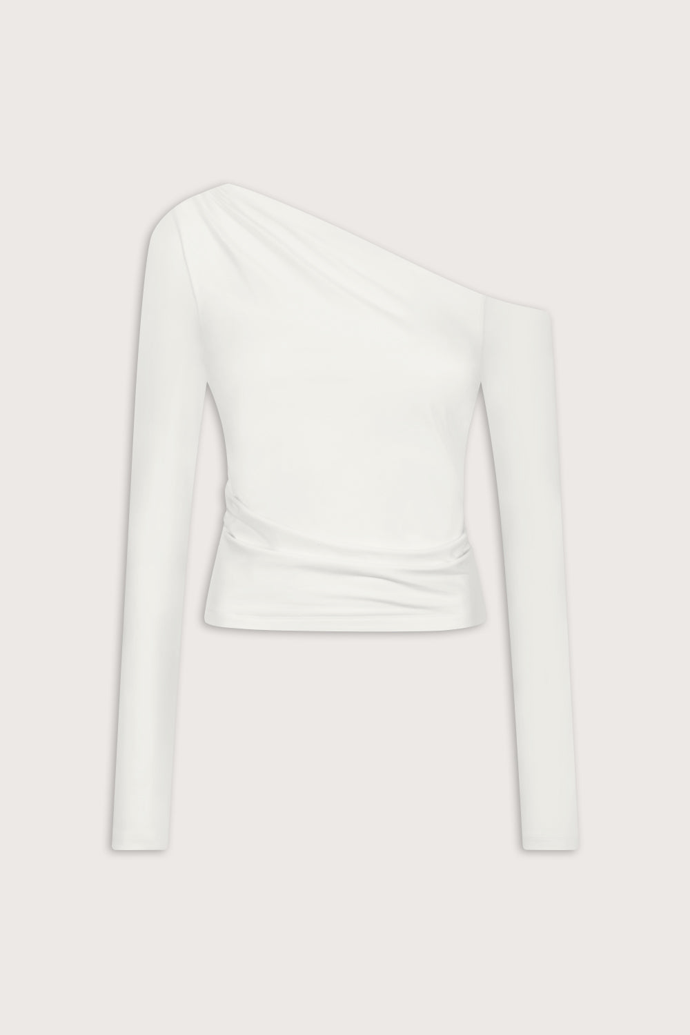 365 Asymmetric Ruched Long Sleeve Top - Coconut Milk