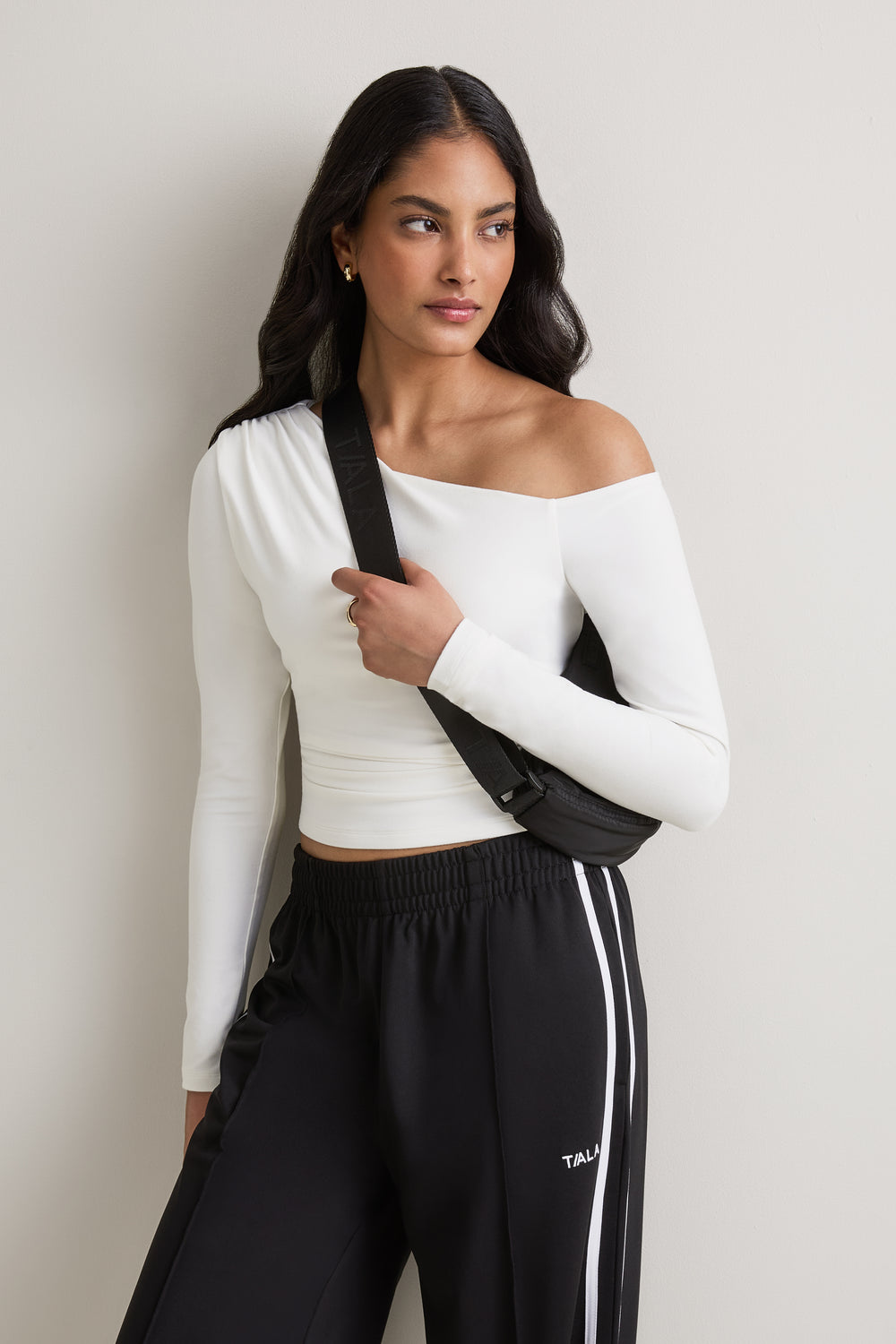 365 Asymmetric Ruched Long Sleeve Top - Coconut Milk