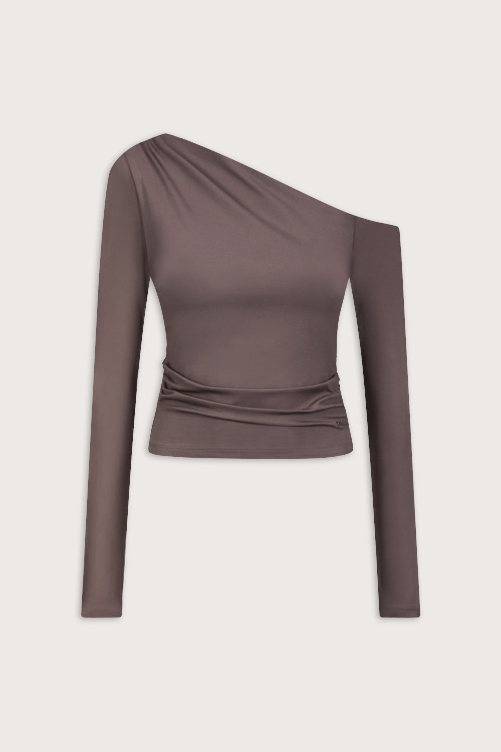 365 Asymmetric Ruched Long Sleeve Top - Mocha Brown
