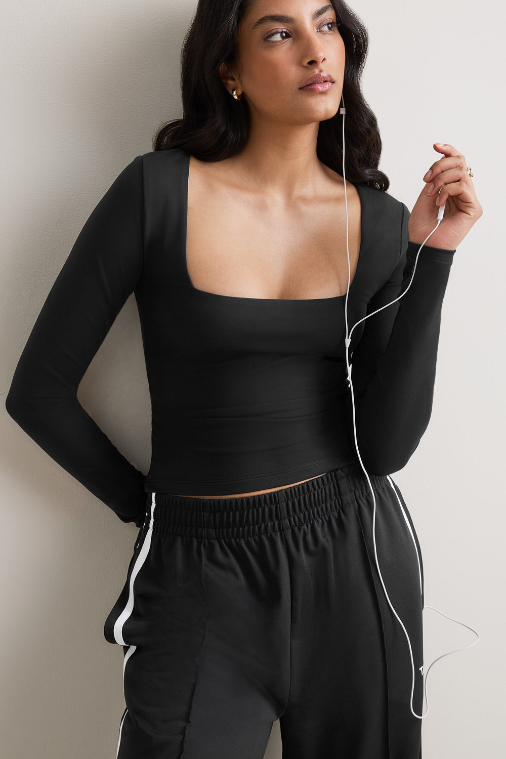 365 Square Neck Long Sleeve Top - Shadow Black