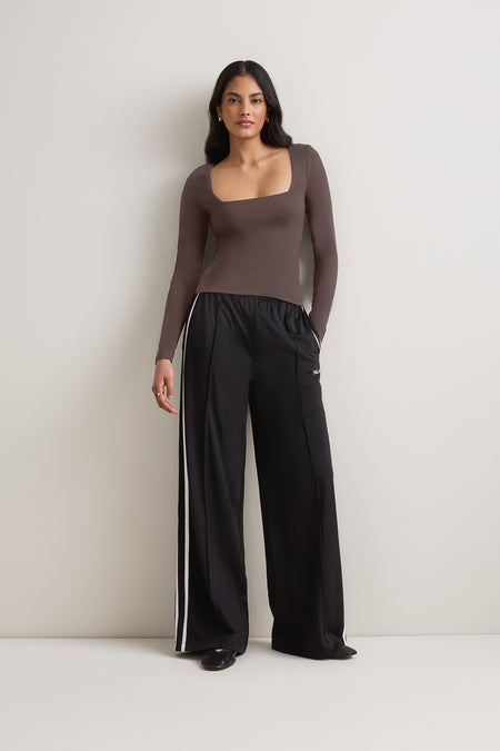 365 Square Neck Long Sleeve Top - Mocha Brown