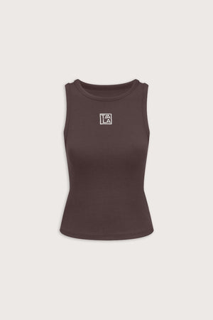 365 Sculpting Lounge Longline Logo Racer Vest - Espresso