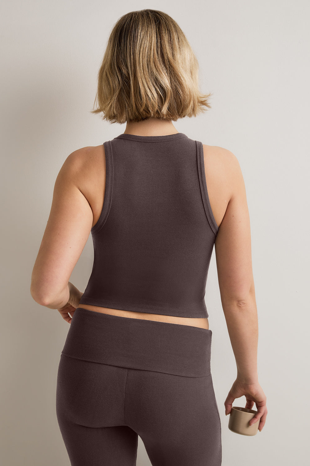 365 Sculpting Lounge Longline Logo Racer Vest - Espresso