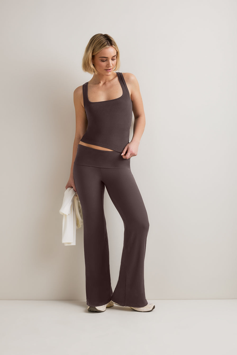 365 Sculpting Lounge Fold Waist Flared Trousers - Espresso