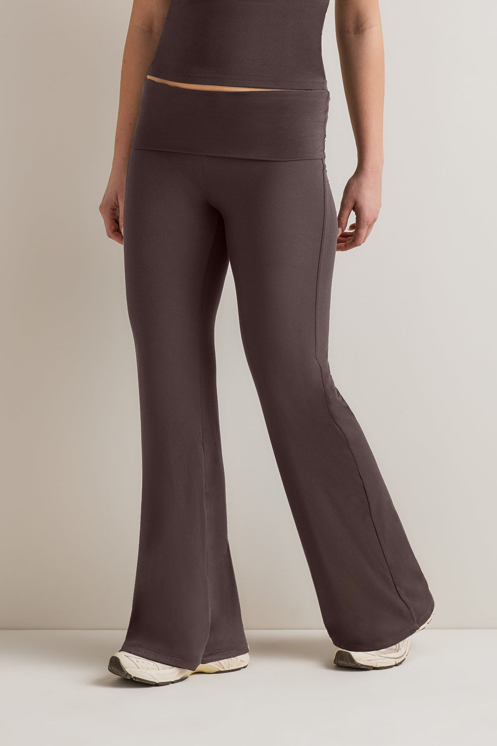 365 Sculpting Lounge Fold Waist Flared Trousers - Espresso