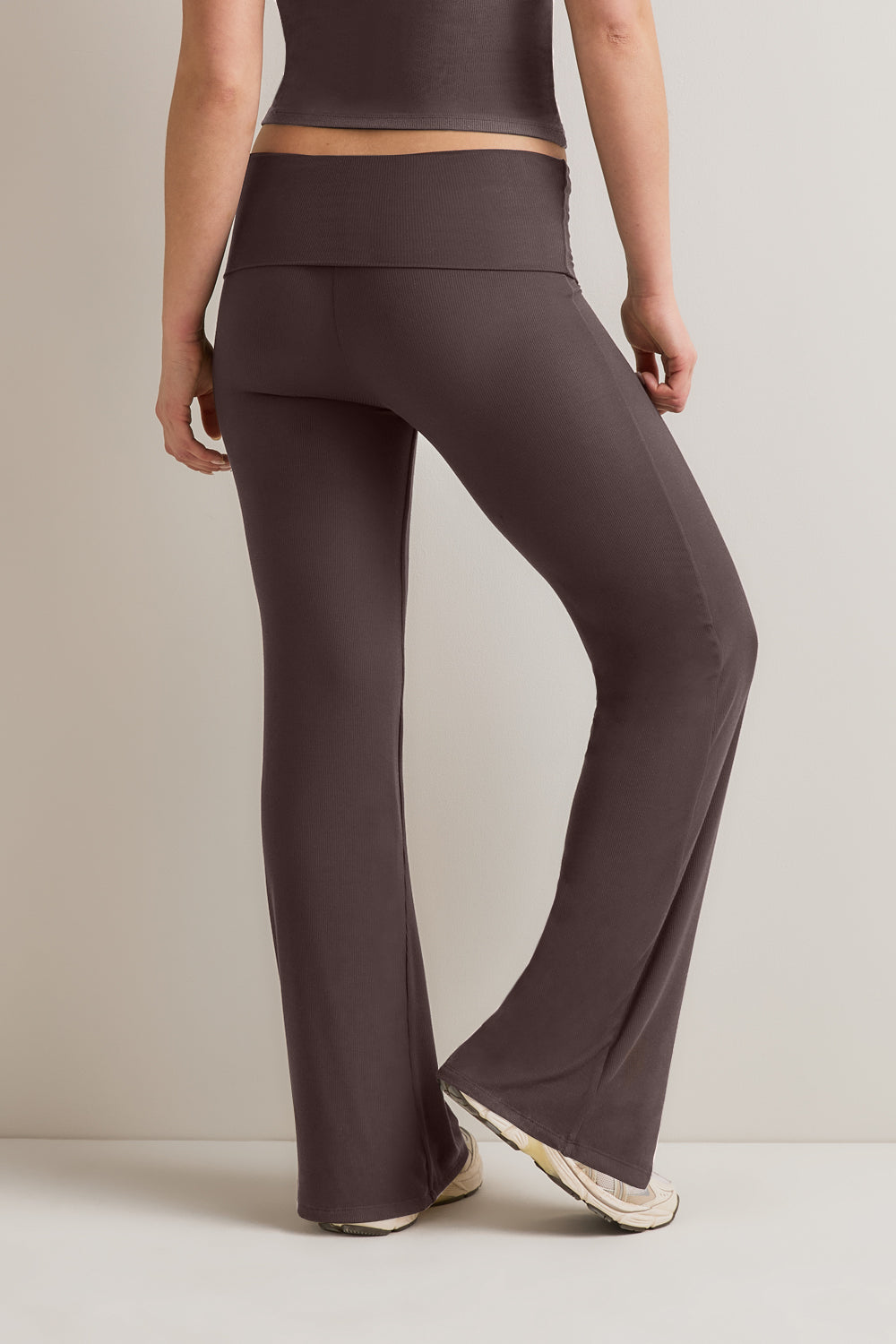 365 Sculpting Lounge Fold Waist Flared Trousers - Espresso