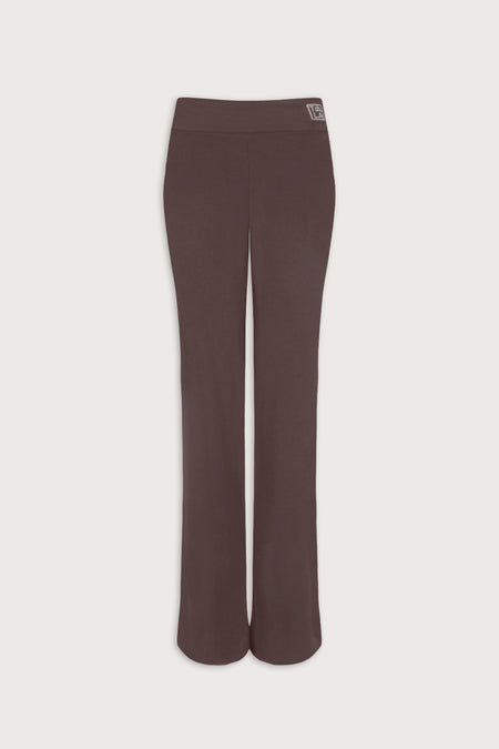 365 Sculpting Lounge Fold Waist Logo Flared Trousers - Espresso