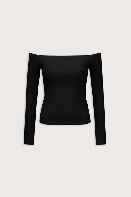 365 Rib Off Shoulder Top - Black