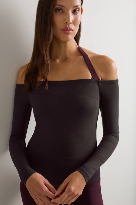 365 Rib Off Shoulder Top - Espresso