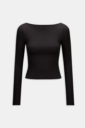 365 Boat Neck Long Sleeve Top - Shadow Black