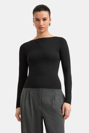 365 Boat Neck Long Sleeve Top - Shadow Black