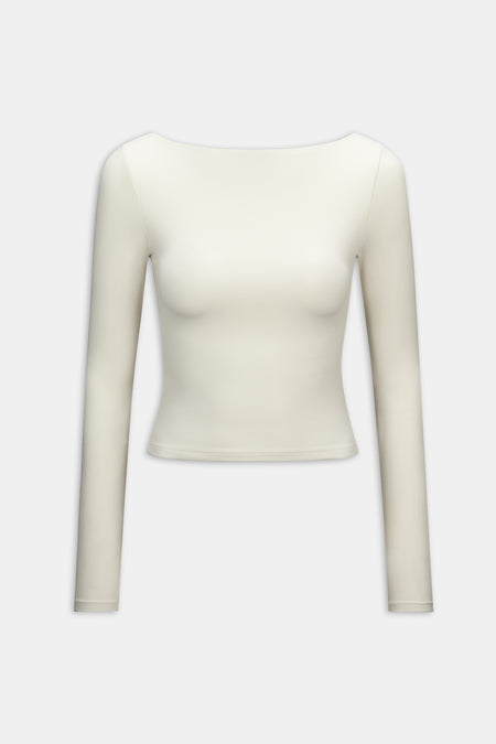 365 Boat Neck Long Sleeve Top - Vanilla