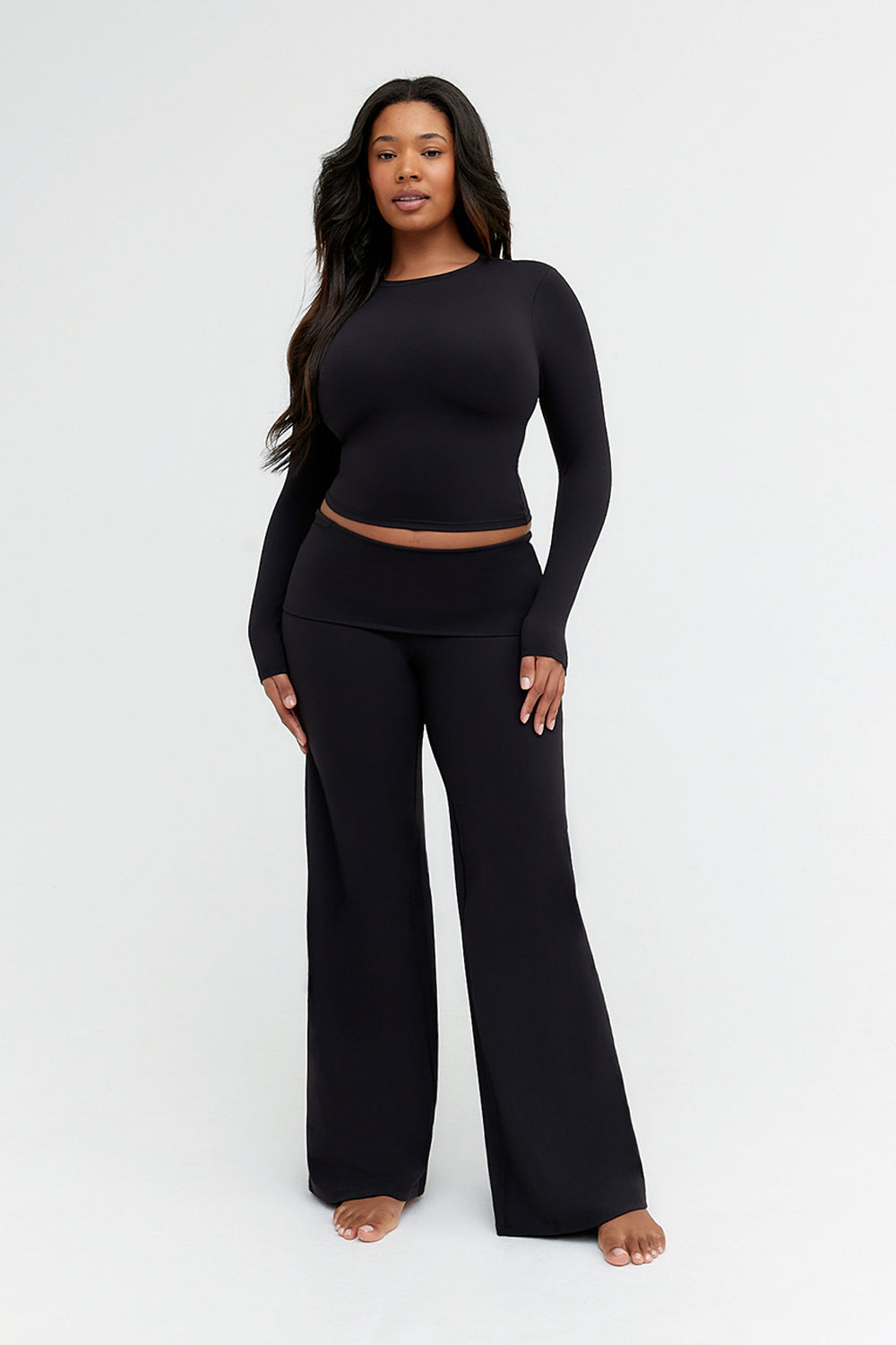 DayFlex Multiway Fold Waist Wide Leg Yoga Pant - Shadow Black