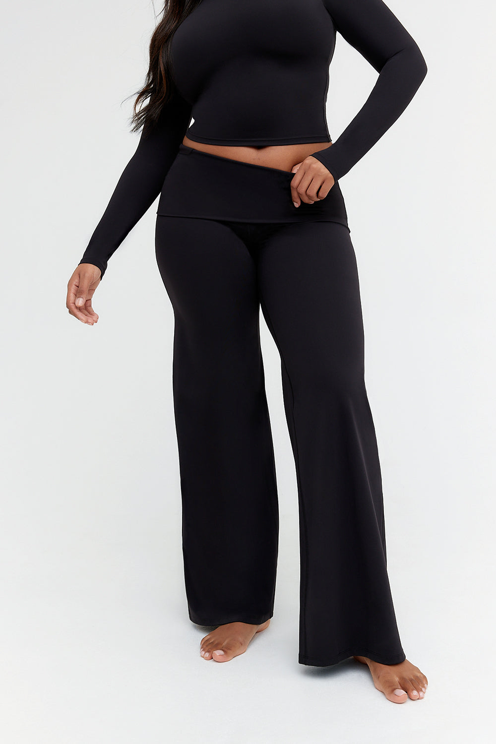 DayFlex Multiway Fold Waist Wide Leg Yoga Pant - Shadow Black