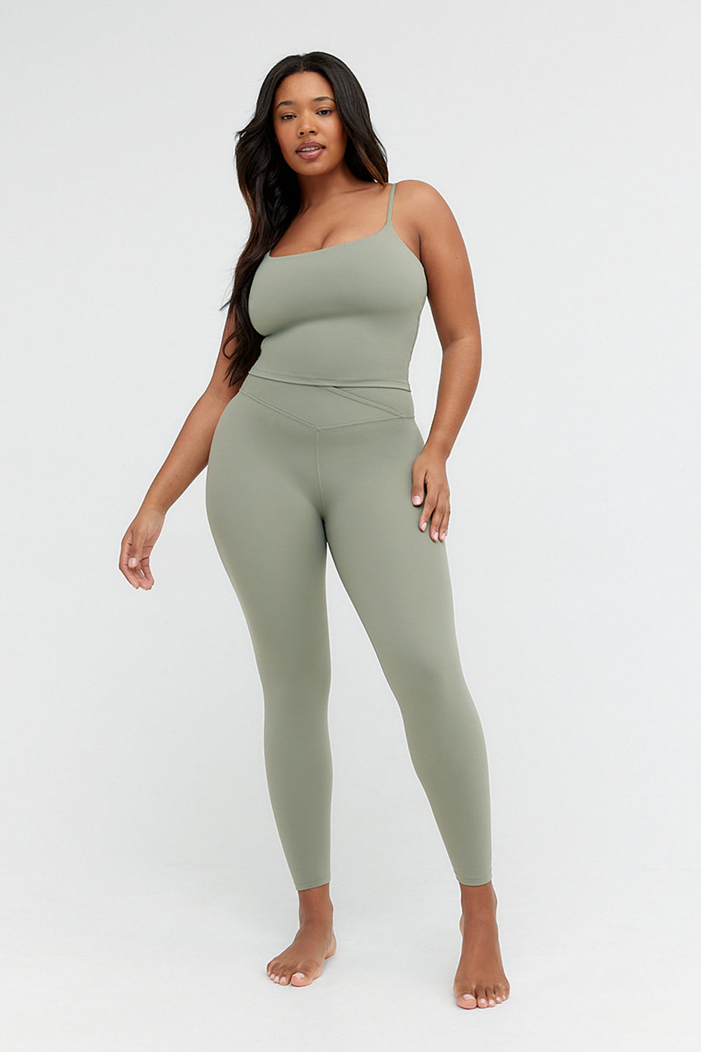 DayFlex Built-In Support Spaghetti Strap Cami Tank - Vintage Khaki