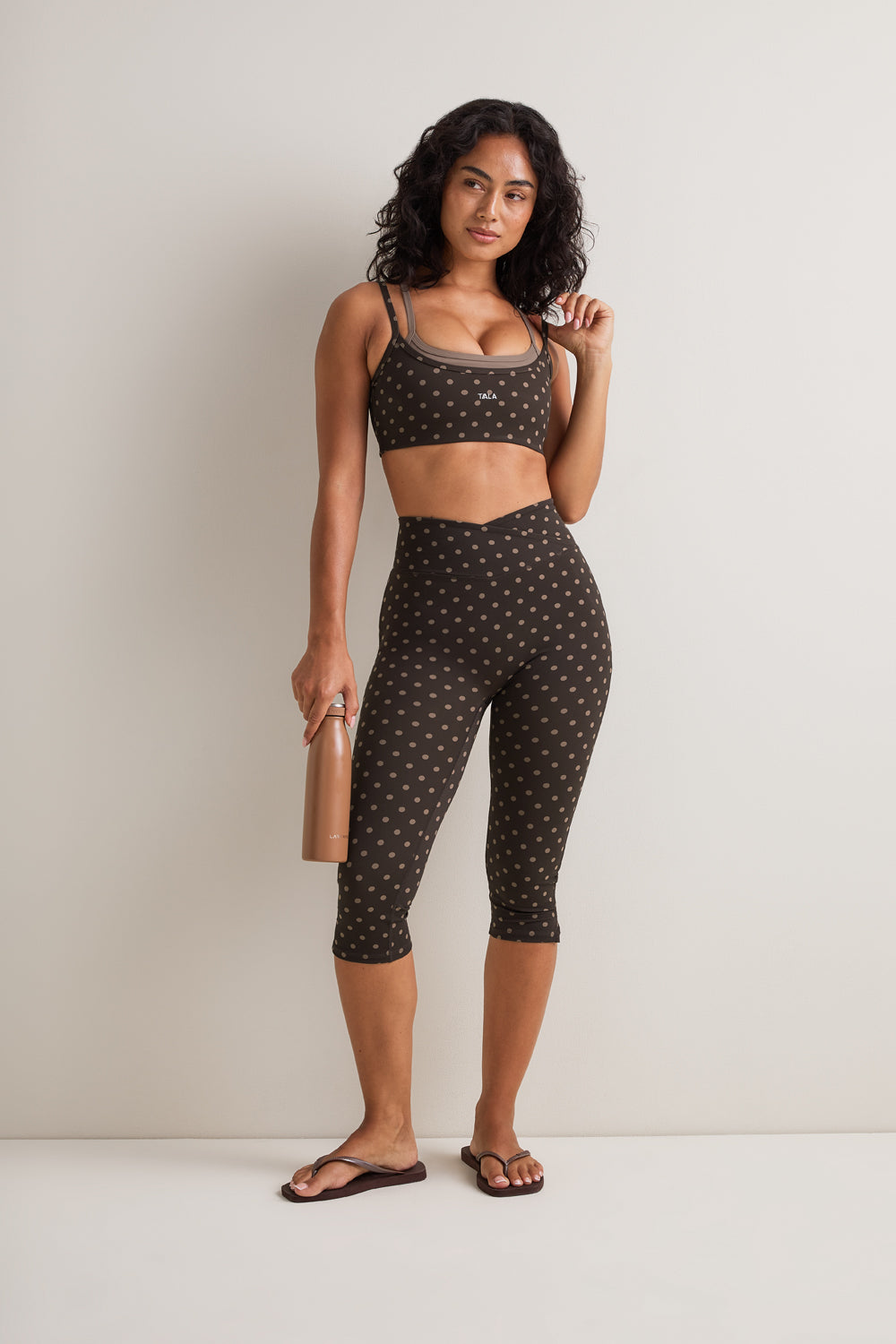 DayFlex Wrap No Front Seam Capri Legging - Americano Polka Dot