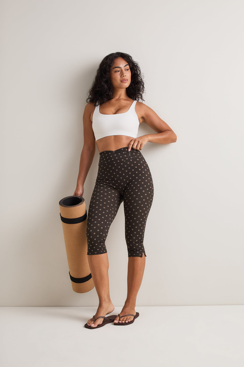 DayFlex Wrap No Front Seam Capri Legging - Americano Polka Dot