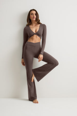 DayFlex Twist Front Long Sleeve Top - Mocha Brown