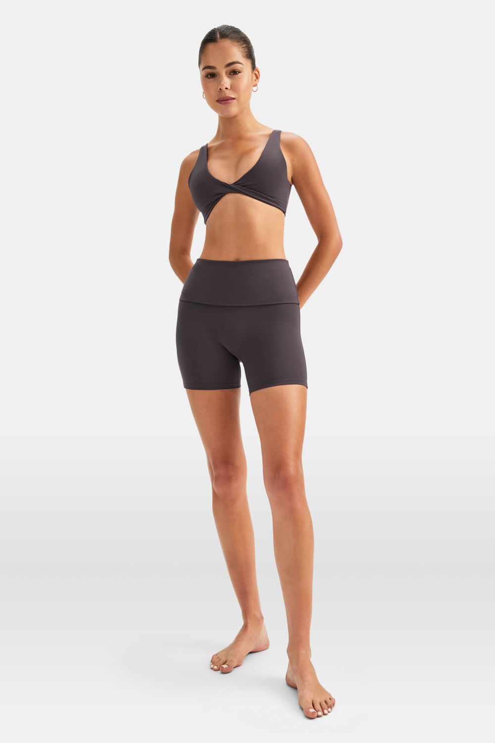 DayFlex Multiway Fold Waist Cycling Shorts - Cool Espresso