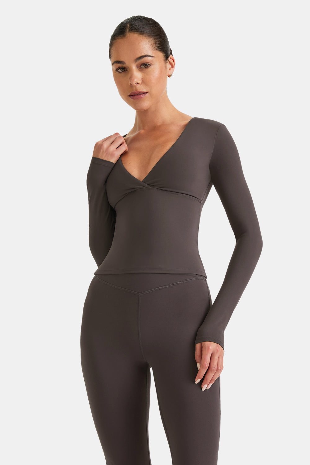 DayFlex V Neck Top - Mocha Brown