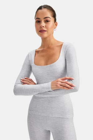 DayFlex Scoop Neck Top - Grey Marl
