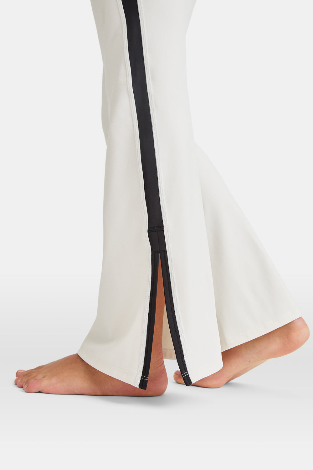 DayFlex Contrast Stripe Side Split Flared Yoga Pant No Front Seam - Ivory And Shadow Black